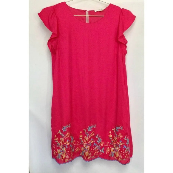 Andree by Unit Womens Pink Floral Embroidered Flutter Sleeve Shift Dress Small - Picture 2 of 11